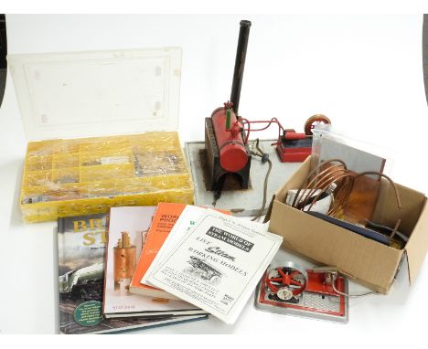 Scratch built single cylinder live steam plant on wooden base with gas fired boiler, Wilseco or similar oscillating engine on