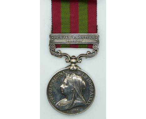 Victorian British Army Indian Medal with Punjab Frontier 1897-98 clasp named to 5361 Pvt. J. Dunn 2nd Battalion K.O.Y.L.I