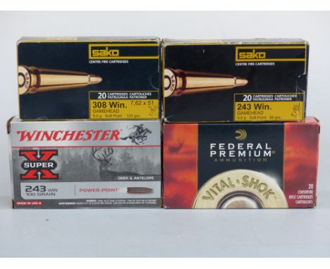 Eighty rounds of section 1 ammunition comprising twenty Sako .243 Win 90grs soft point, 20 Winchester .243 100grs soft point,