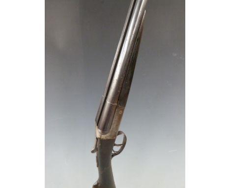 Robust 12 bore side by side shotgun with chequered grip and forend, double trigger and 30 inch barrels, overall length 118cm,