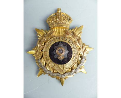 British Army Worcestershire Regiment officer's helmet plate / badge circa 1902 - 1914, with crowned star mounted laurel wreat