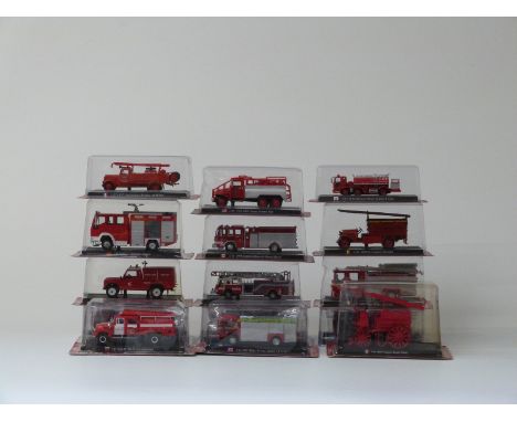 Sixty Del Prado and similar diecast model fire engines, all in original boxes, some with related magazines