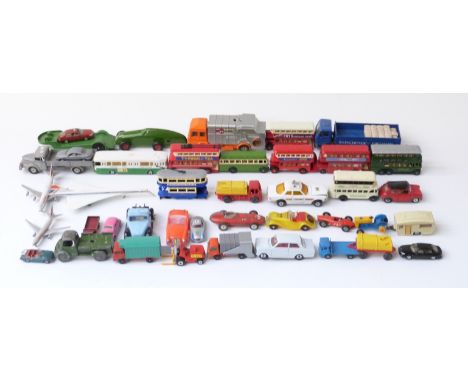 Over fifty Corgi, Dinky, Marklin, Conrad, Matchbox and similar diecast model vehicles including buses, lorries, aeroplanes et
