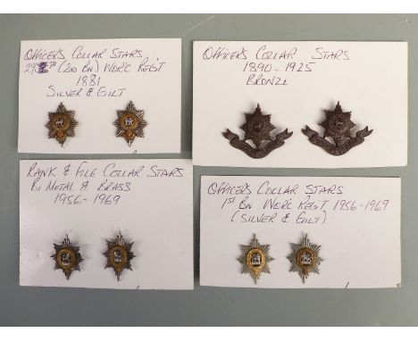 British Army Worcestershire Regiment officer's and OR's collar stars / badges, four sets
