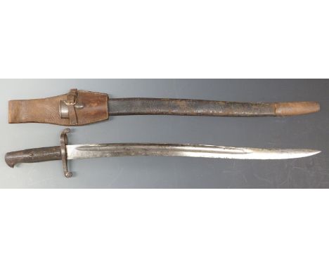 British Army 1863 pattern Yataghan bladed bayonet with scabbard and frog, blade length 58cm