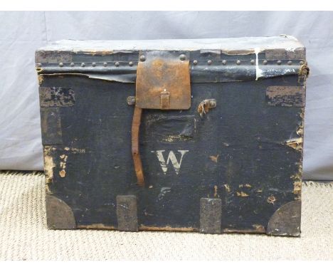 Vintage metal bound dome topped travelling trunk