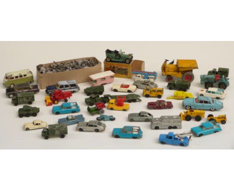 Thirty-seven Matchbox, Corgi and Dinky diecast model vehicles, one in original box, together with a collection of lead soldie