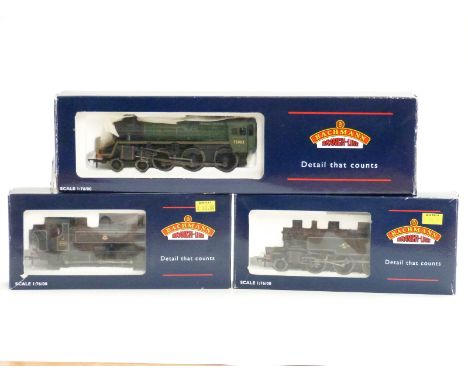 Three Bachmann 00 gauge BR locomotives 4-6-0 Standard Class 4MT 75003 31-106A, 0-6-0 Class 8750 Pannier Tank 8763 and 0-6-2 I