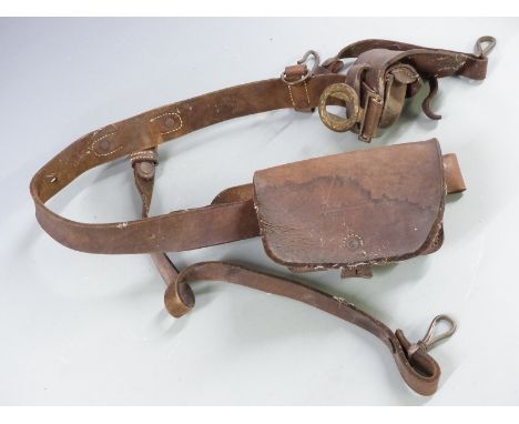 American Civil War era leather belt with two pouches, the larger one stamped C S Arsenal, Baton Rouge, La (Louisiana)