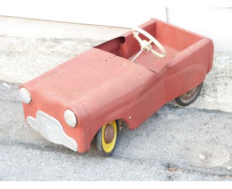 Vintage Lines Brothers Ltd (Tri-ang) metal pedal car with red body, yellow hubs and named tyres&nbsp;