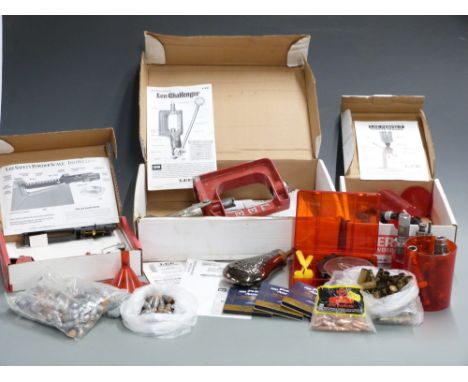 A collection of Lee .303 and .45-70 reloading equipment including Challenger Press Kit, Safety Powder Scale and Perfect Powde