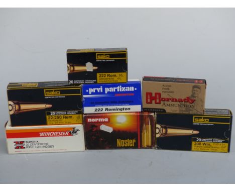 One hundred and fifteen rounds of section 1 ammunition comprising 13 Norma .308 Win 150grs Nosler ballistic tip, 14 Sako .308