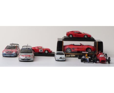 Eight Burago, Maisto, Solido and Tonka large scale diecast model cars including F1, Ferrari, Mustang Mark III etc, some speci