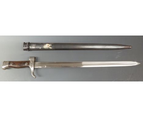 French 1892 second pattern bayonet with wood grip marked AD6739 to quillion and metal scabbard blade length 40cm