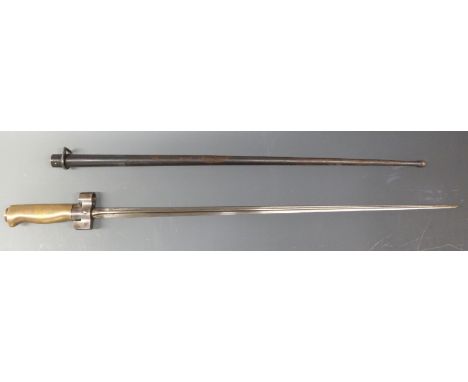 French 1886 model lebel bayonet stamped 30512 to both bayonet and scabbard, blade length 51cm
