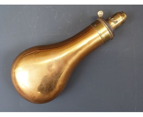 Bartram &amp; Co copper and brass powder flask, 19.5cm long