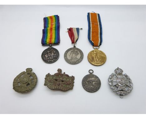 British Army WWI medal pair comprising War Medal and Victory Medal awarded to 5309 Pte E Walker Gloucestershire Regiment toge