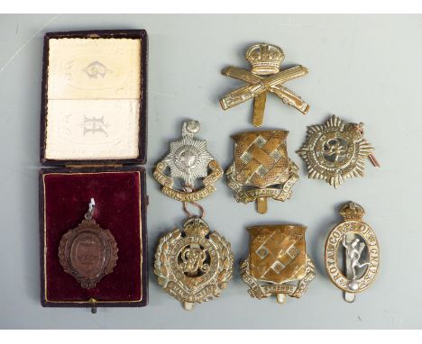 Military badges including The Royal Sussex Regiment, Royal Signal Corps, Canadian Army Service Corp, Royal Engineers and Mach