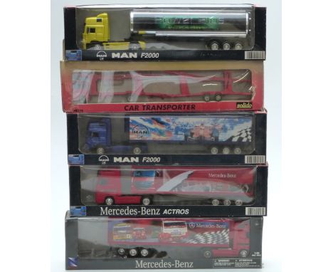 Five Solido, Newray and similar 1:43 scale diecast model lorries,&nbsp; all in original boxes&nbsp;