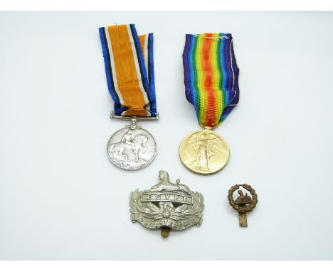 British Army WWI medal pair comprising War Medal and Victory Medal awarded to 40017 Pte. J.R Turk, Gloucestershire Regiment t