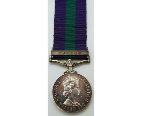 Elizabeth II British Army General Service Medal with Cyprus clasp named to 23114930 Pte E Lockwood K.O.Y.L.I