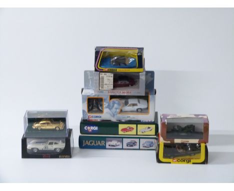 Seven Corgi diecast model vehicles and vehicle sets including Return of The Saint 57404, Inspector Morse 01803, gold plated J