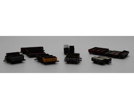 Twenty-four PECO and Graham Farish N gauge wagons together with a Vari-Kit white metal loco body, in original box