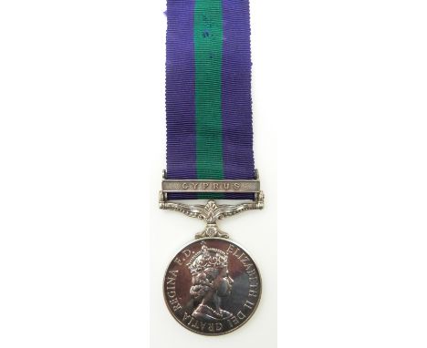 Elizabeth II British Army General Service Medal with Cyprus clasp named to 23334876 Pte A Toner K.O.Y.L.I