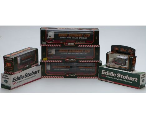 Seven Corgi and Atlas Editions Eddie Stobart 1:76 scale diecast model lorries, all in original boxes&nbsp;