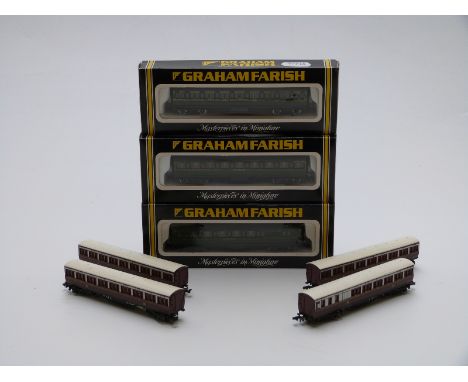Seven Graham Farish and similar N gauge coaches comprising four suburban and three SR, three in original boxes