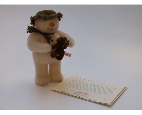 Steiff Teddy bear The Snowman Dancing with Teddy with white and brown mohair and woollen hat, limited Raymond Briggs exclusiv