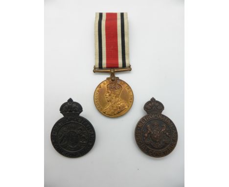 George V Special Constabulary Faithful Service Medal named to Henry R. Bridges together with two Metropolitan Special Constab