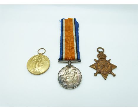 British Army WWI medal trio comprising 1914/1915 Star, War Medal and Victory Medal named to A.Sjt 50712 Pte. F.L.Strange R.A.