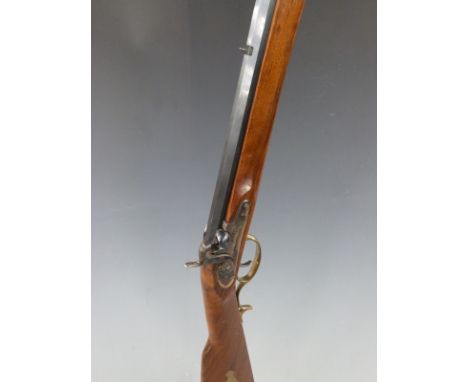 Jaeger Kentucky style .45 gun with storage compartment to stock, brass trigger guard, curved butt plate and mounts and 27 inc