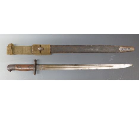 British Army 1907 pattern bayonet Wilkinson made with stamps to 44cm blade, complete with scabbard and frog