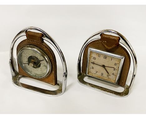 PAIR OF HORSE STIRRUP DESIGN ALARM CLOCK &amp; BAROMETER