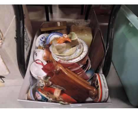 A selection of ceramics and similar including vintage tins, carnival glass dish, chamber stick, vintage saucers etc