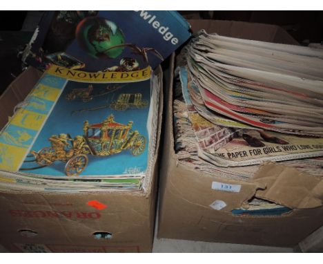 A selection of vintage magazines and comics including Knowledge and Diana