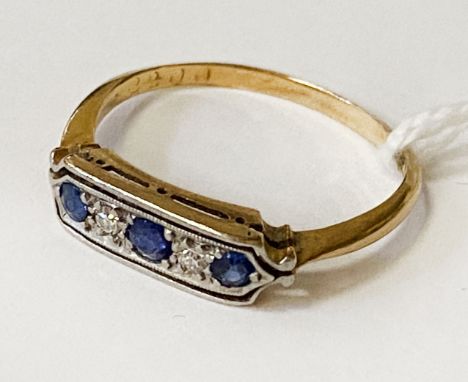 22CT GOLD DIAMOND &amp; SAPHIRE RING - SIZE M/N - APPROX 2 GRAMS TOTAL WEIGHT