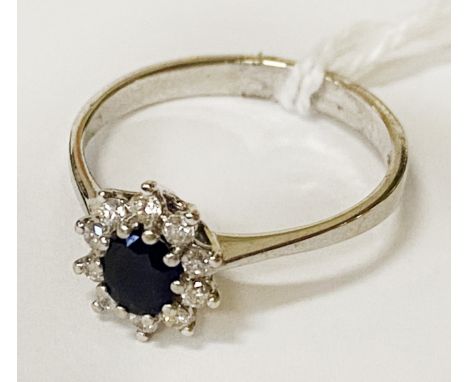 18CT GOLD SAPPHIRE &amp; DIAMOND RING SIZE M