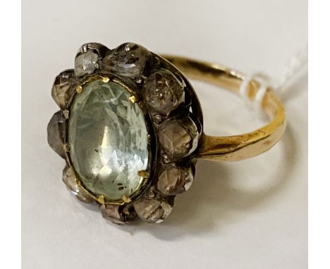 9CT GOLD DIAMOND &amp; BLUE STONE RING - SIZE M - APPROX 4.8 GRAMS