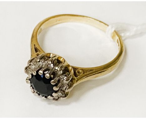 18CT GOLD DIAMOND &amp; SAPPHIRE RING SIZE M/N