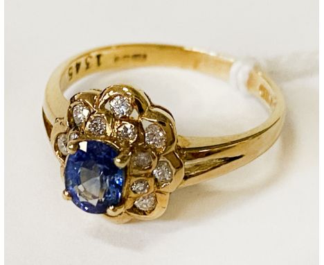 18CT GOLD DIAMOND &amp; SAPPHIRE RING - SIZE L - APPROX 3 GRAMS TOTAL WEIGHT