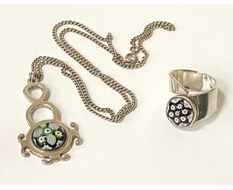 SILVER MILLEFIORI PENDANT NECKLACE &amp; RING