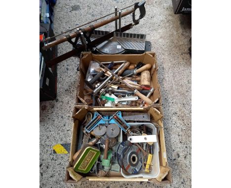 2 CARTONS OF MISC HAND TOOLS &amp; AN ANGLE SAW ATTACHMENT
