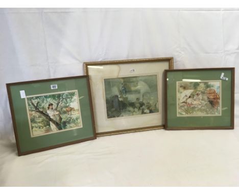 PAIR OF F/G PRINTS BY GORDON KING &amp; A RUSSELL FLINT PRINT OF BASKET WEAVERS