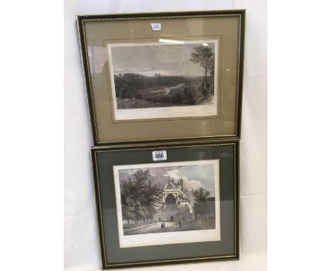 TWO ANTIQUARIAN PRINTS OF EXETER. ONE A NORTH WEST VIEW OF THE CITY OF EXETER DATED 1827.  ALSO A COLOURED LITHOGRAPH OF EXET