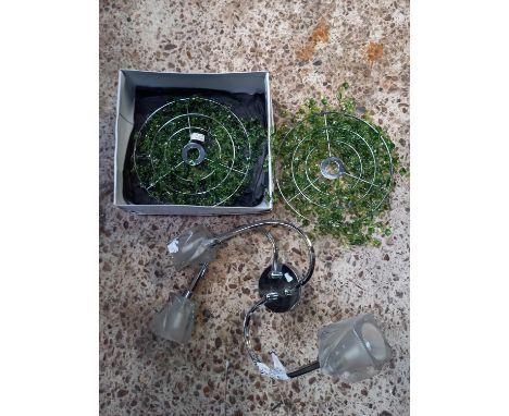 2 GREEN GLASS CONTEMPORARY LIGHT FITTINGS &amp; A CHROME &amp; GLASS LIGHT FITTINGS
