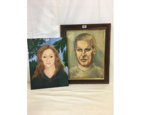 OIL PAINTING ON CANVAS, PORTRAIT OF A YOUNG GIRL AND ANOTHER OIL PAINTING OF HRH DUKE OF EDINBURGH, SIGNED J PEACOCK, DATED 1