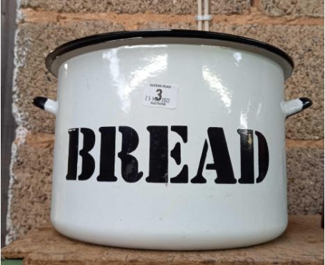 ROUND WHITE ENAMEL BREAD BIN, 12" DIAMETER